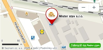 Mapa s naší provozovnou: Mister stav s.r.o., Hněvkovského 30/65. 617 00 Brno - Komárov, Klikněte pro navigaci na Mapy.cz.
